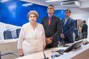 (à esq.) Sra Maria Helena Braga, Secretária Municipal de Educação; Ver. Douglas Eduardo de Souza, Presidente da Câmara Municipal e Ver. Kleber Silva, 1º Secretário. 