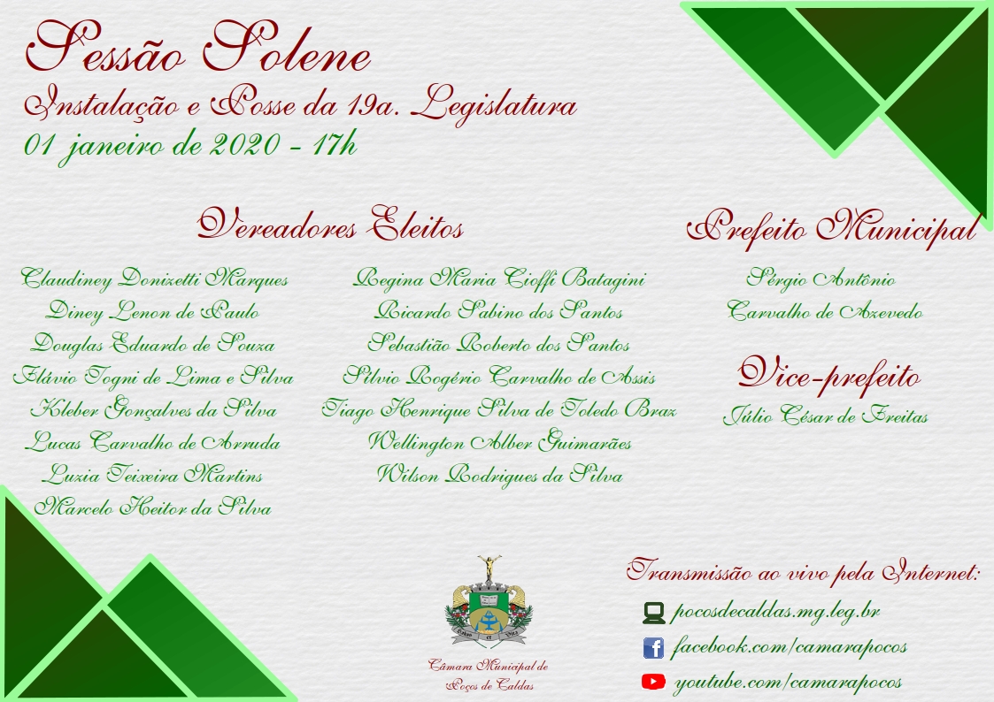 Sessão solene de posse acontece na sexta-feira