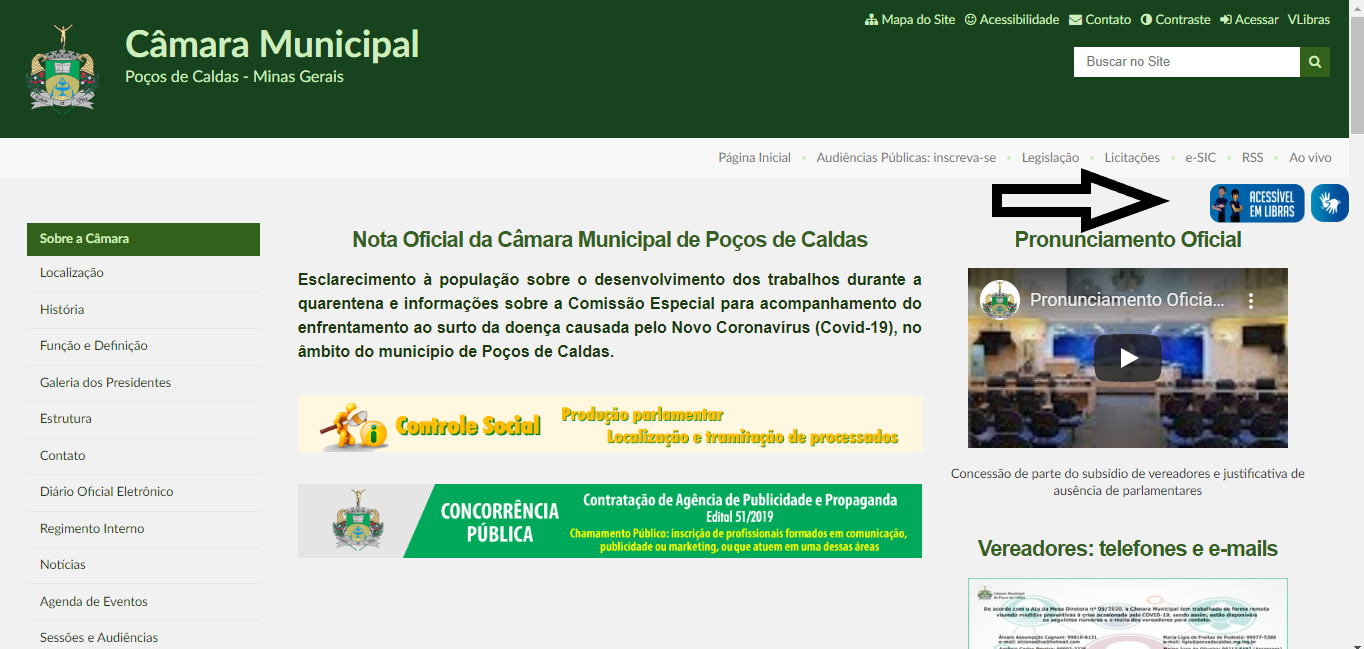 Site da Câmara de Poços conta com ferramenta de tradução para Linguagem de Sinais
